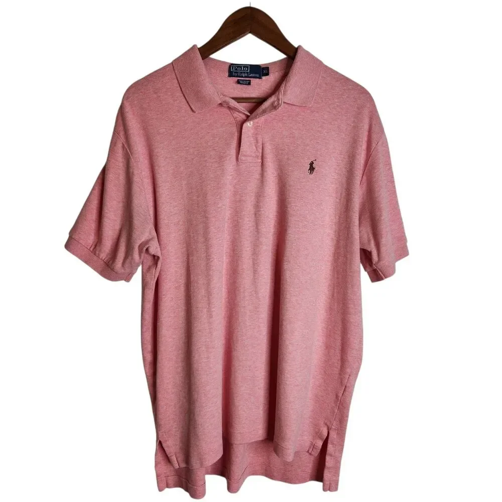 Polo Ralph Lauren Mens XL Pink Brown Pony Logo Short Sleeve Shirt Preppy Y2K